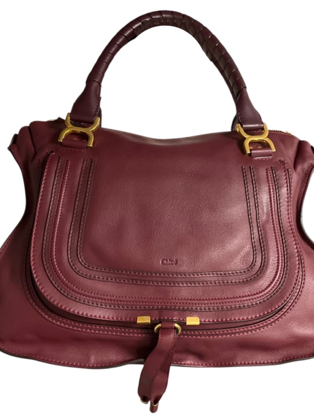Chloe Burgundy Grained Calfskin Leather Large Marcie Satchel Bag